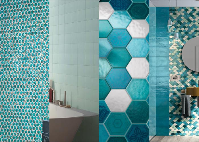 Top 10 Tile Trends.LIFE AQUATIC - L-R Atlas Concorde Dwell, Tagina Details, Cerasarda Sardinia, Imola Shades
