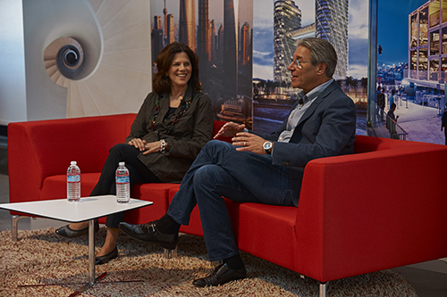Barbara Dunn, principal and Andy Cohen, co-CEO "fireside chat" at their recent Gensler 35-year anniversary celebration. Photo by Makena Hudson, Gensler
