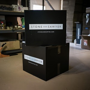 Stone and Sawyer packaging in the production studio