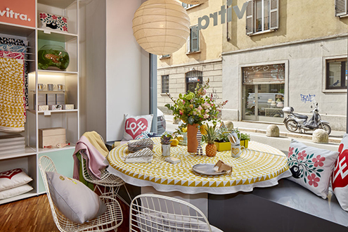 View from inside Vitra’s Pop-up Shop at Fuorisalone, Milan