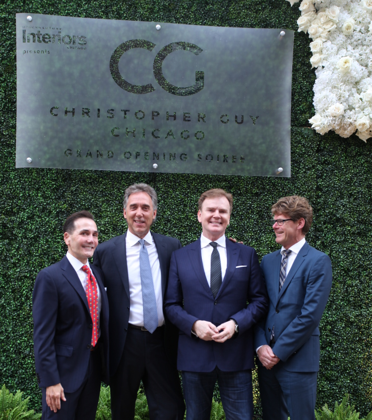 CG PRESIDENT PAUL WATSON, CHICAGO PARTNER JIM DENOS, CREATOR CHRISTOPHER GUY HARRISON AND CG EXECUTIVE KLAUS BARMEIER AT CHRISTOPHER GUY CHICAGO GRAND OPENING. JULY 28 2016.2