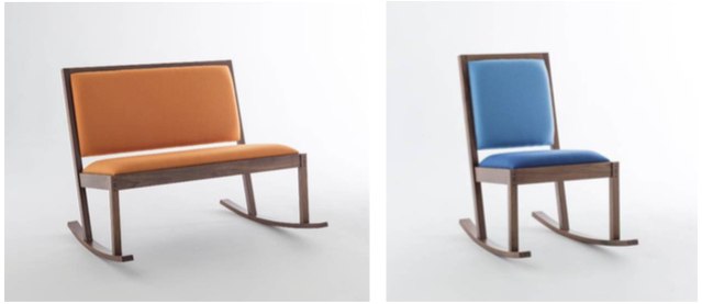 Channels’ new edition 'Gillespie' double rocking chair in Kvadrat 'Hero' fabric