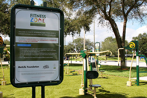 The Trust for Public Land’s Fitness Zone program provides free outdoor fitness equipment in local parks. Photo: courtesy of Greenfields Outdoor Fitness