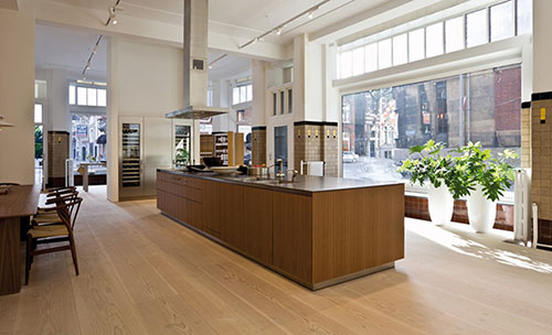 Meet Bulhaupt Kitchens and Dinesen “bespoke” plank flooring