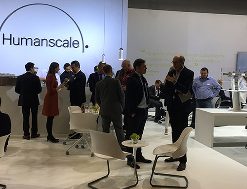 The Humanscale stand was swamped. Here founder Bob King greets visitors.